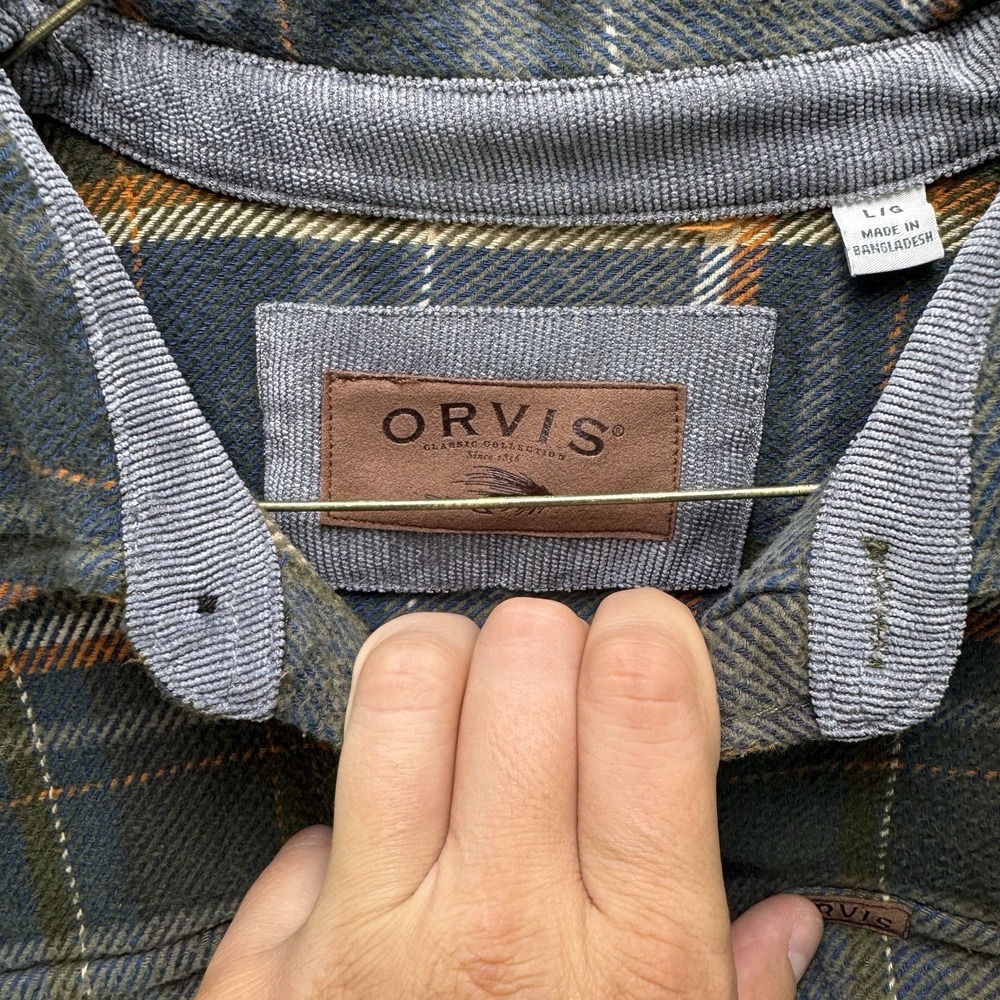 Orvis Flannel Shirt Mens Large Green Plaid Big Bear Shacket Pockets Heavyweight - Picture 6 of 13